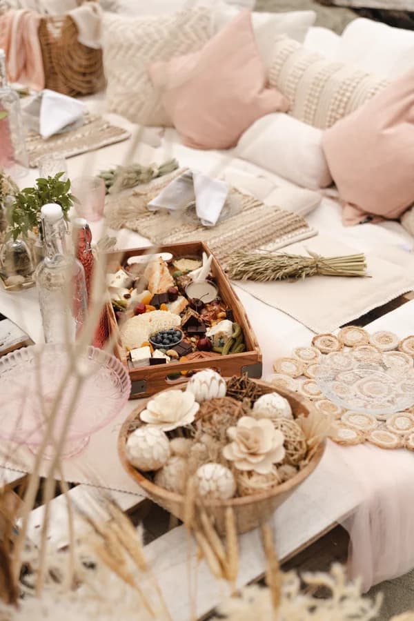 Luxury event picnic with charcuterie spread