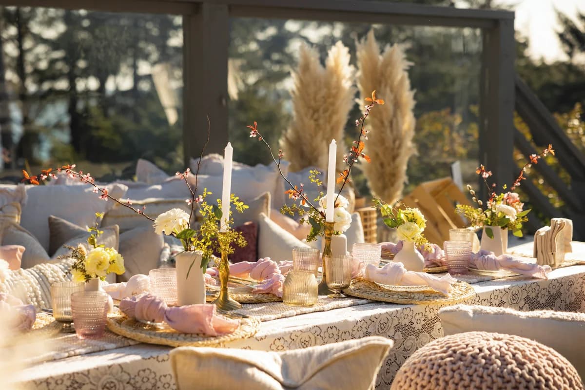 Styled picnic tablescape on the coast